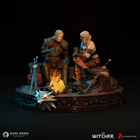The Witcher: Geralt and Ciri Fireside Premium Statue