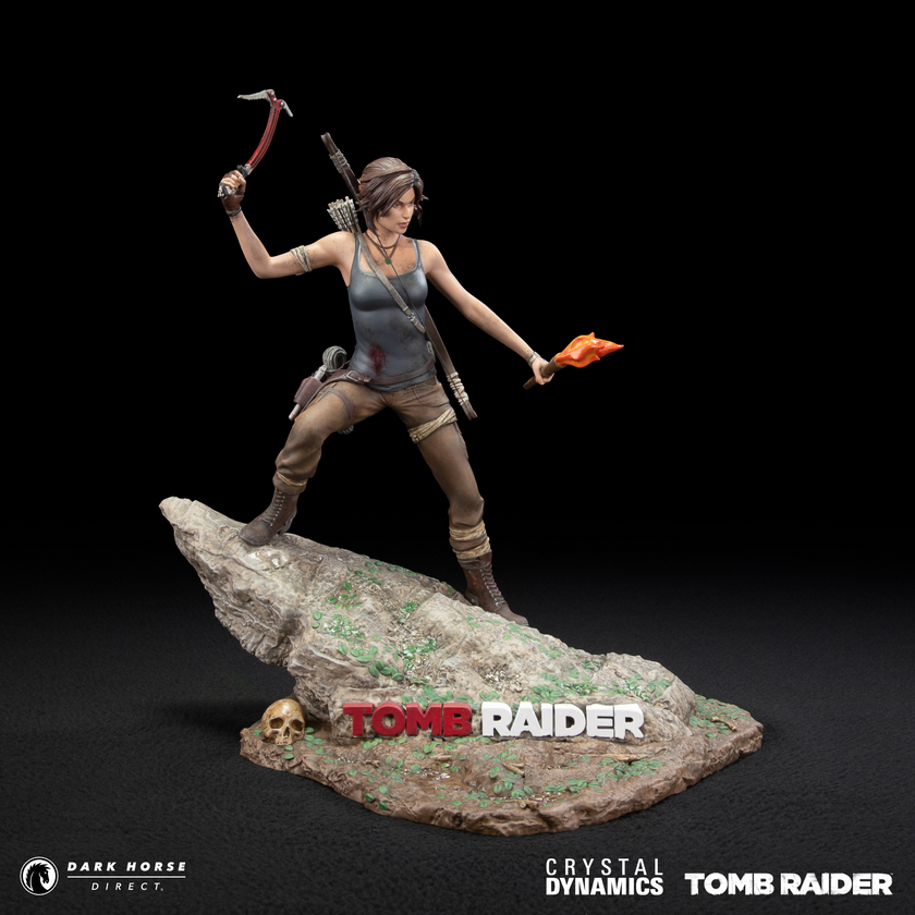 Dark Horse Direct and @crystaldynamics present our third @tombraider statue, depicting Lara Croft throughout the Survivor Era! This Lara Croft PVC Statue stands at 11 tall atop a rugged rock
