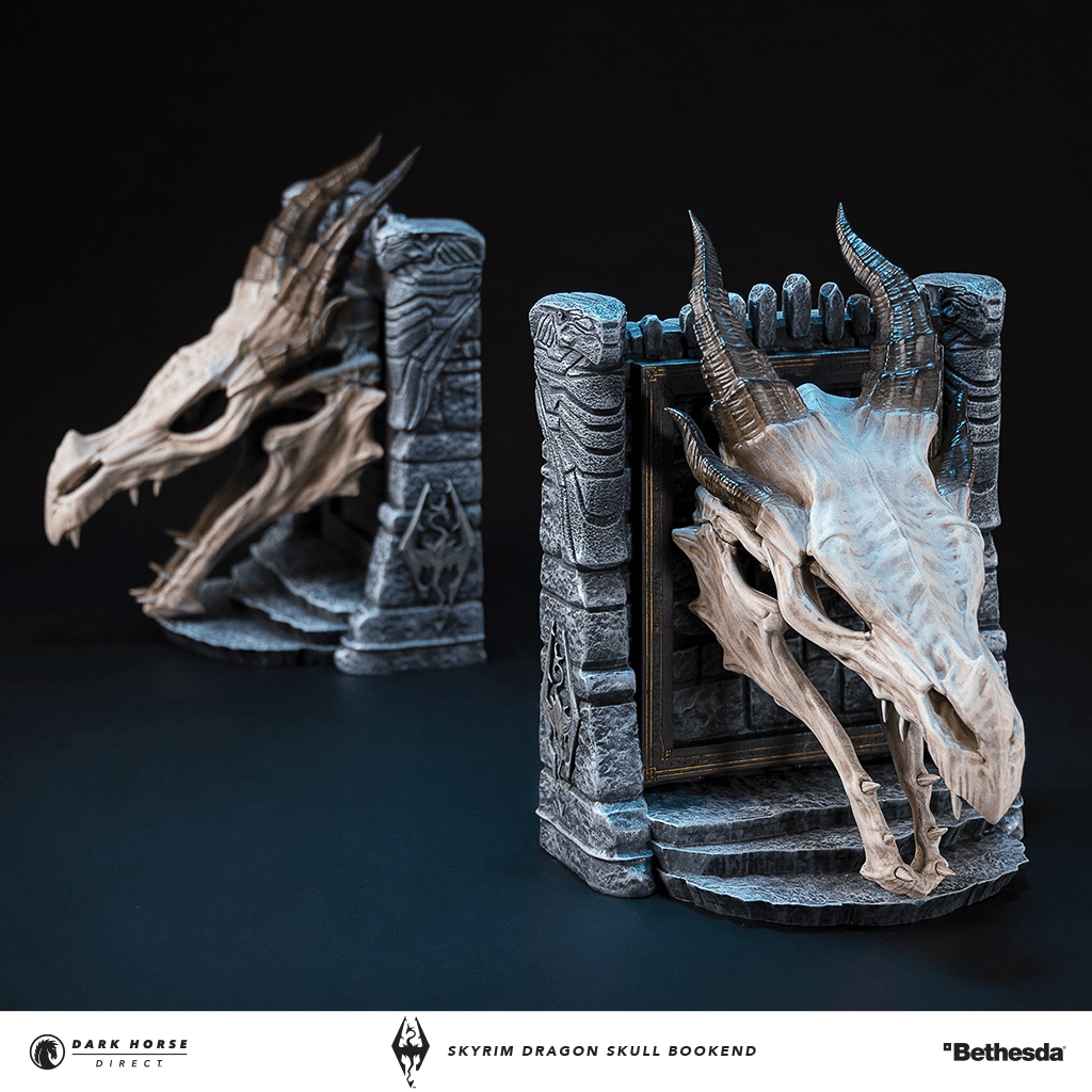 The Elder Scrolls V Skyrim Dragon Skull Bookend Dark Horse Direct